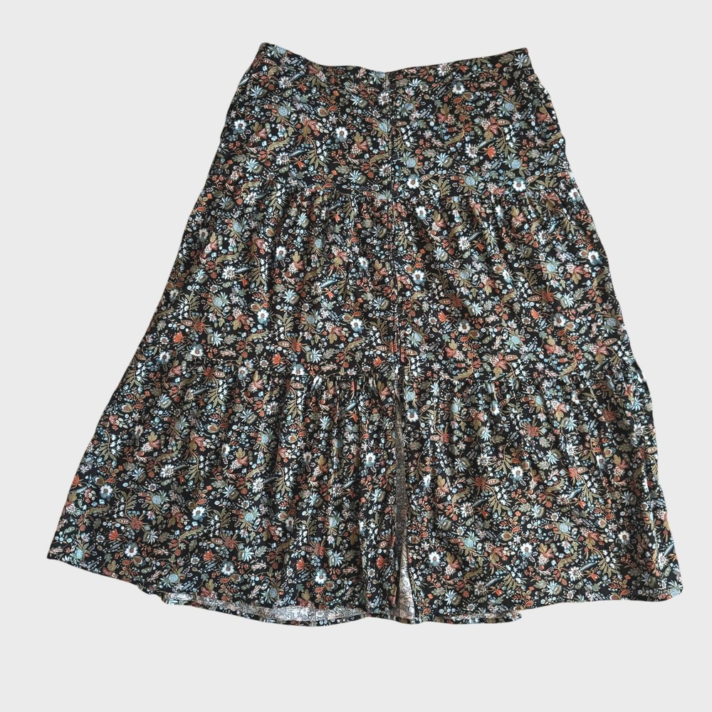 Old Navy Floral Tiered Midi Skirt XL Tall Black Cotton Button Front Boho Prairie